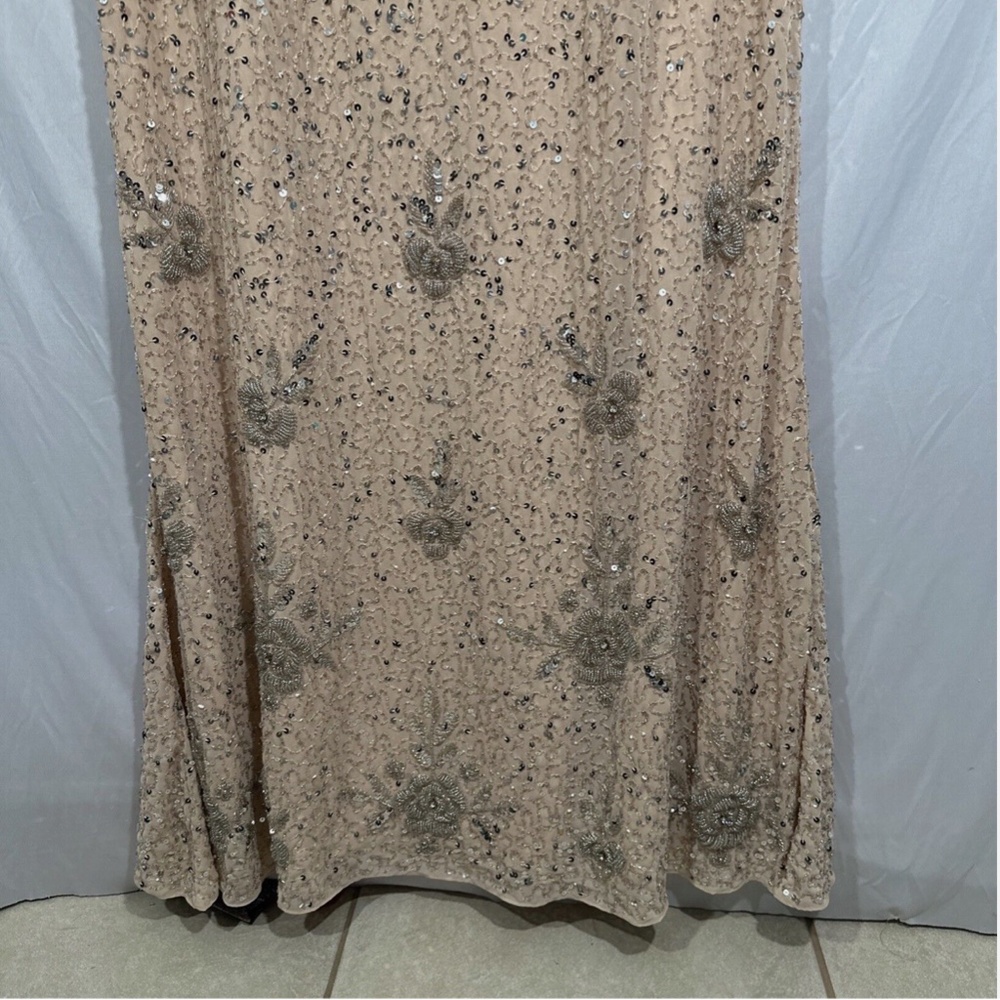 NEW $598 Mac Duggal [ 16 ] Sequin Floral Embellished Long Sleeve‎ Gown Nude - Picture 12 of 16